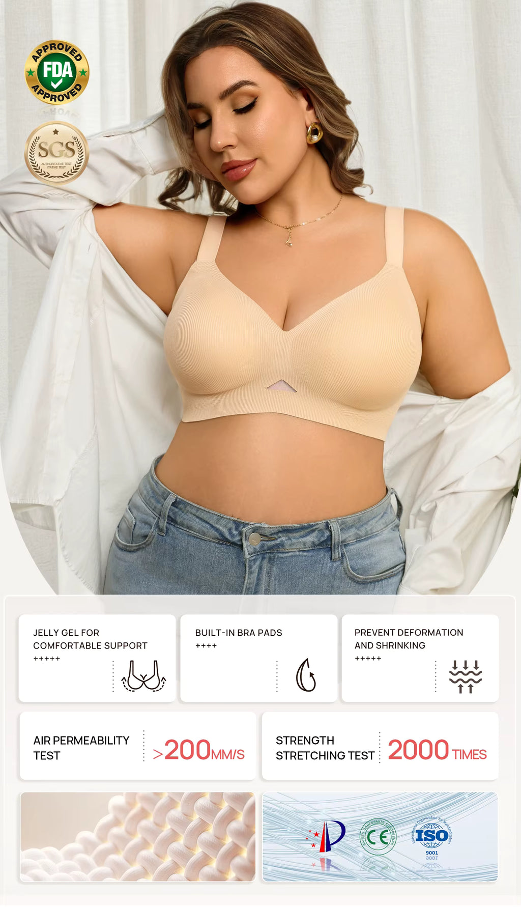 Soutien-Gorge Invisible Rehausseur Sans Armature (Beige)